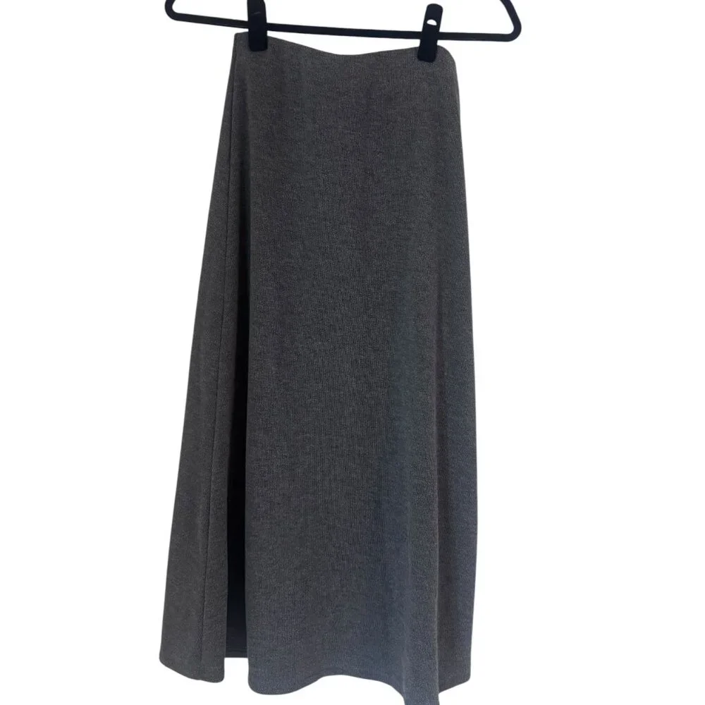 Zara Grey Knit Midi Skirt A-Line Flare